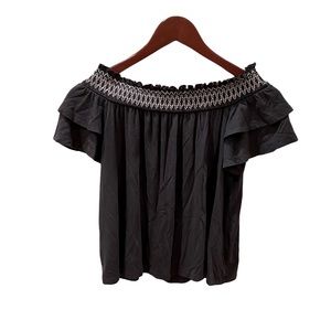 AEO American Eagle Soft Sexy Off Shoulder Gray Boho Top Stitched Embroidered XS
